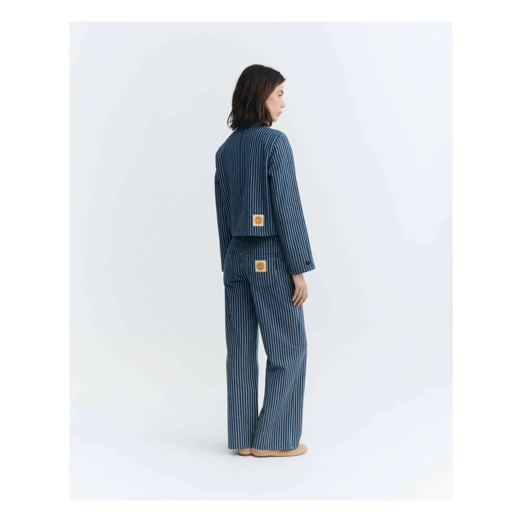 Thinking Mu - Astrid Gestreifte Bio-Baumwolljacke | Grau-blau