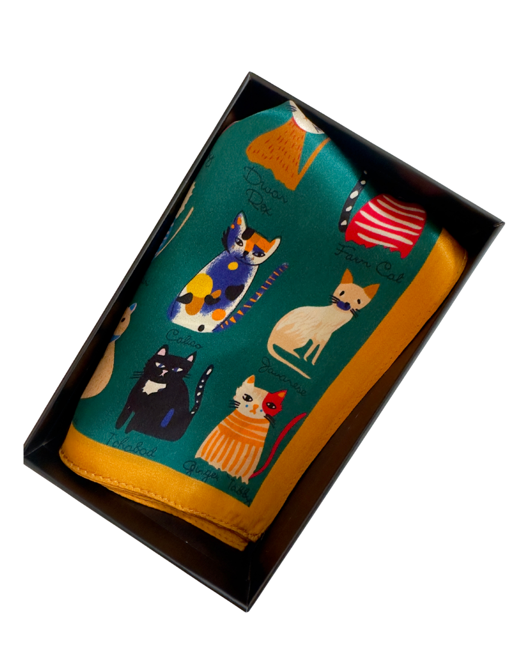 Baveal - Emerald Cats 100 % Maulbeer-Seidenschal – 53 cm