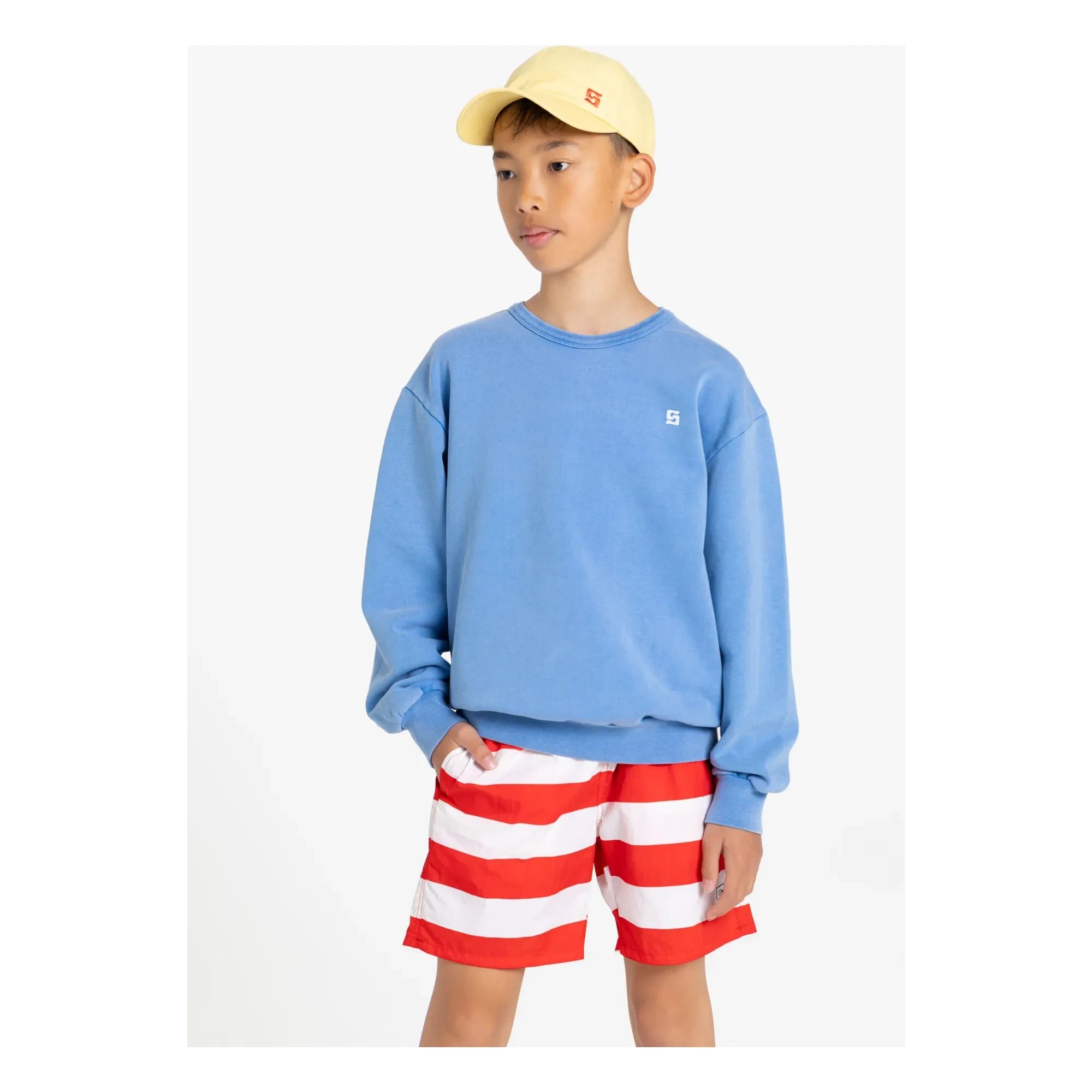 Smallable Kid - Archie Gestreifte Badeshorts | Dunkelrot