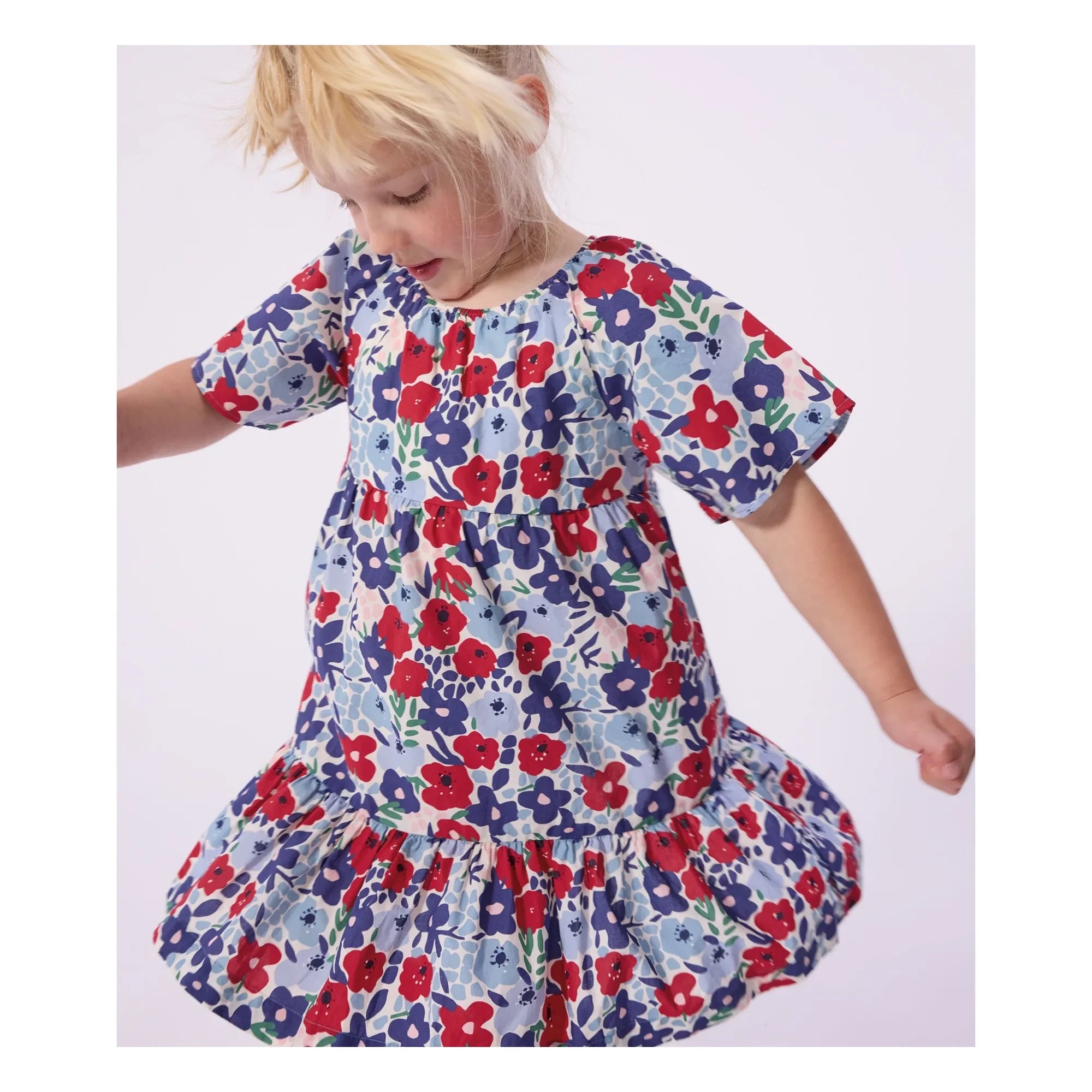 Petit Bateau – Bio-Popeline-Blumenkleid | Blau