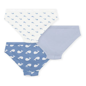 Petit Bateau - 3'lü Organik Pamuk Balina Desenli Slip Külot | Mavi