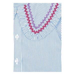 Mipounet - Nadine Gestreifte Bluse mit Claudine-Kragen | Hellblau
