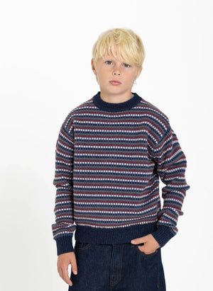 Finger in der Nase - Mathis Jacquard Merino Wollpullover | Indigo Blau