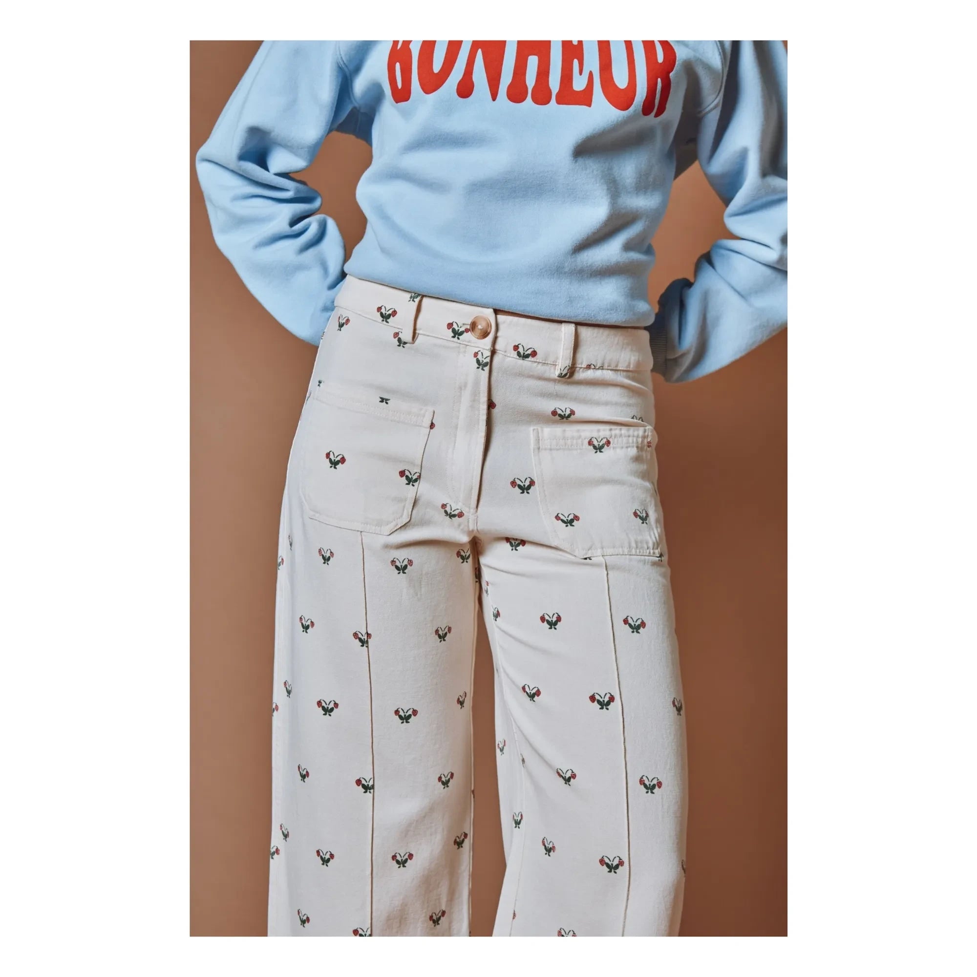 Emile et Ida - Baumwollhose mit Erdbeeren | Creme