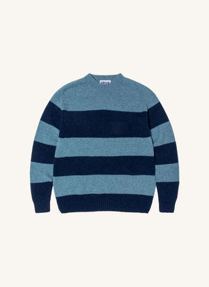 Origin Knitwear - Gestreifter, nahtloser Wollpullover | Blau