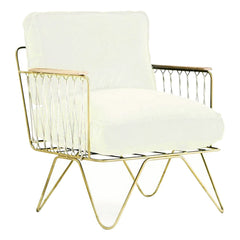 Honoré - Croisette Mat Gold- und Baumwollhocker | Weiß