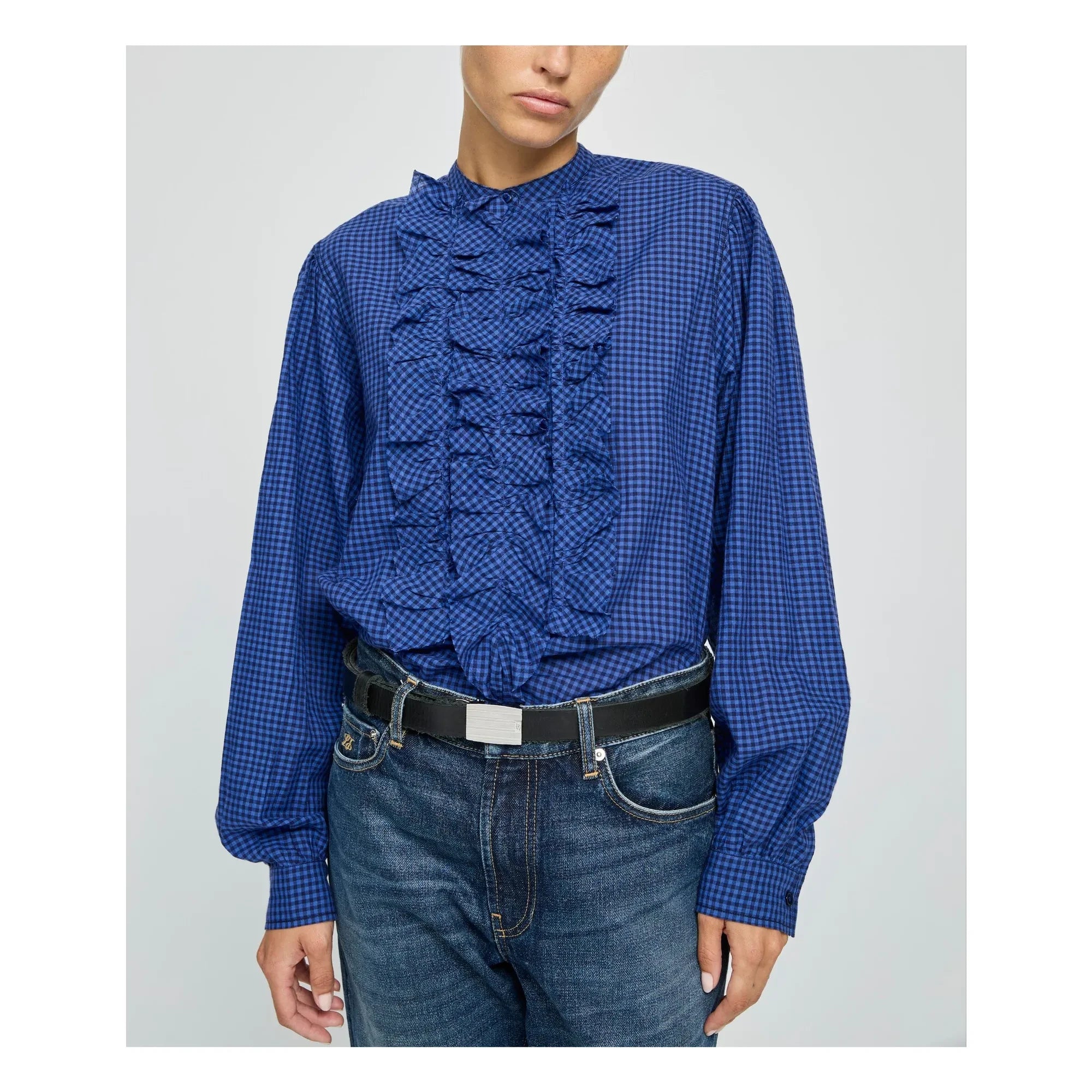 Laurence Bras - Magrita Pamuklu Gingham Bluz | Mavi