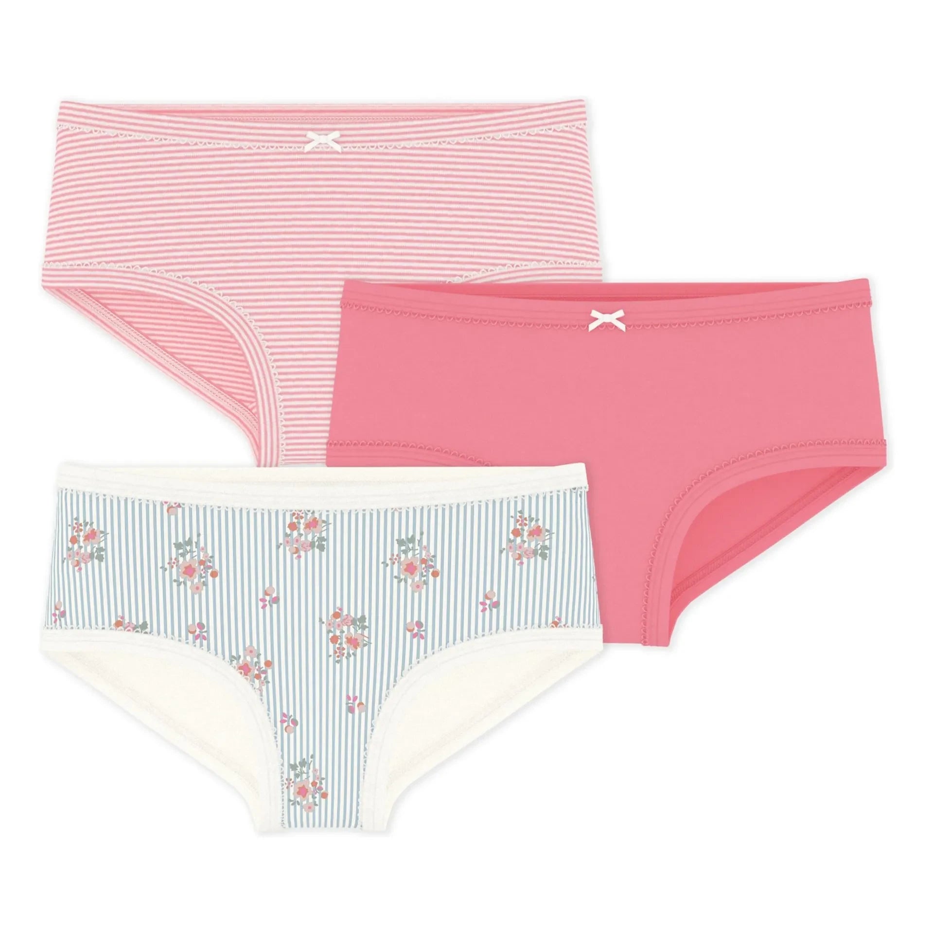 Petit Bateau – 3er-Pack Slip mit Blumenmuster und hoher Taille | Koralle