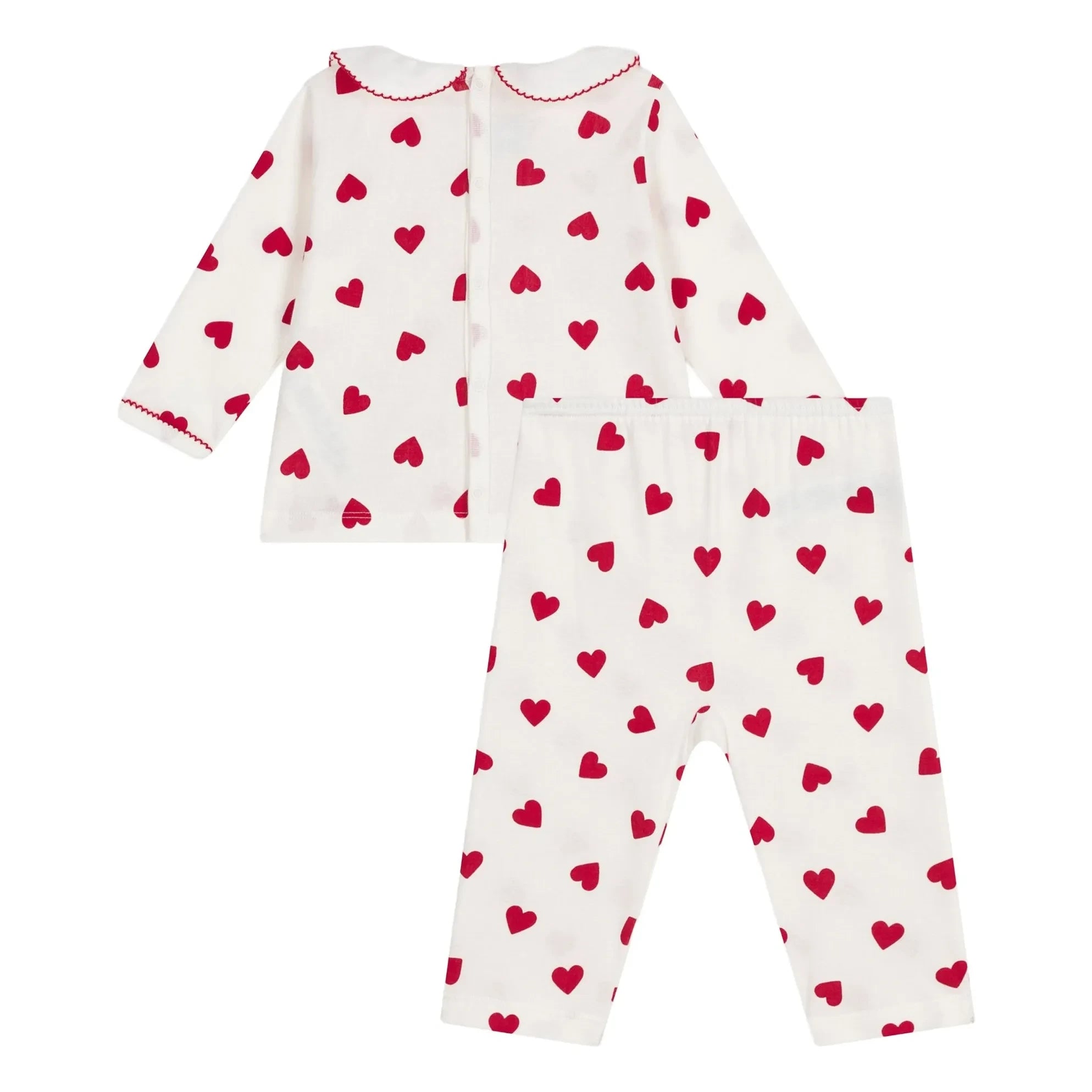 Petit Bateau - Pyjama mit Herzkragen aus Bio-Baumwolle | Weiß