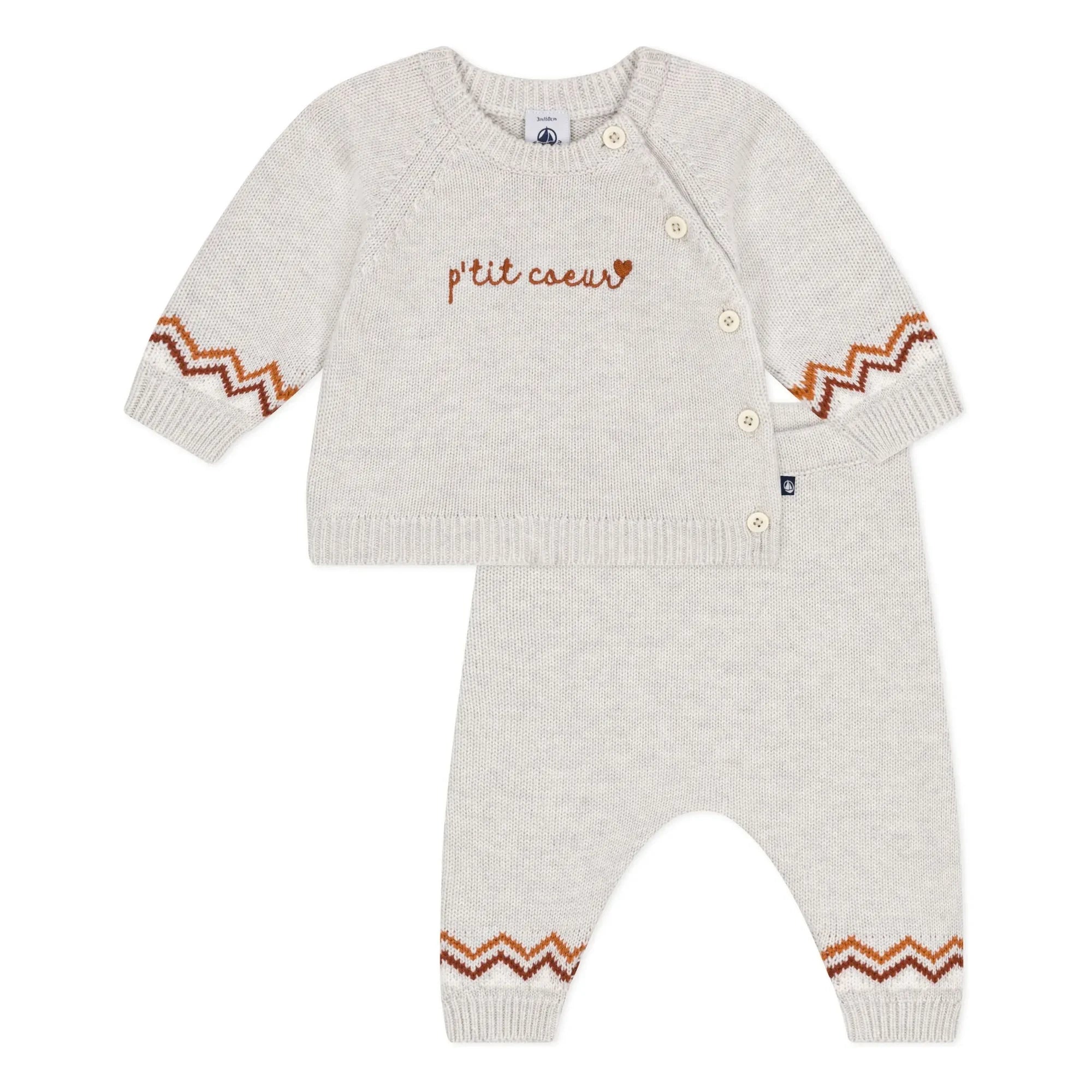 Petit Bateau - P'tit Cœur Wollpullover und Hose | Melierter Beige