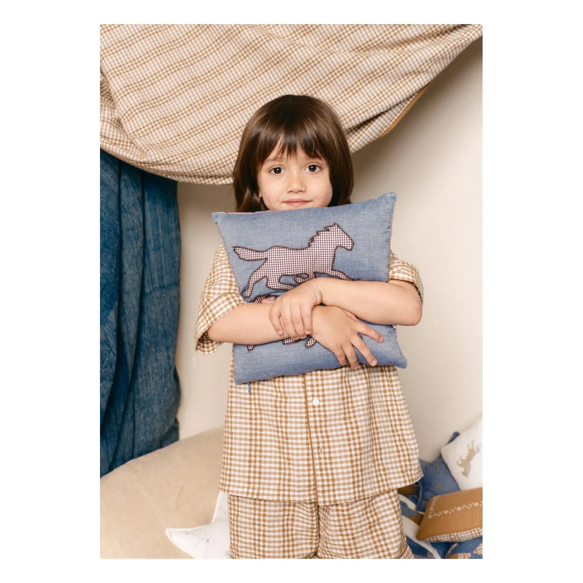 Editions Aimable - Hector Atlı Yastık | Mavi Chambray