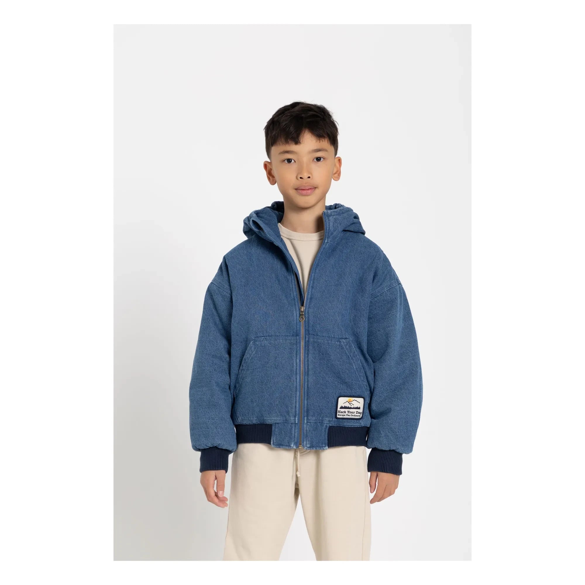 Hundred Pieces - Kapuzenjacke aus mattem Denim | Denim-Blau