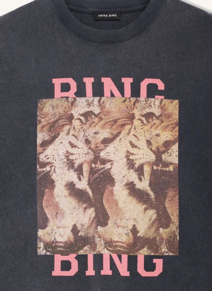 Anine Bing - Cade Tiger Baumwoll T-Shirt | Schwarz