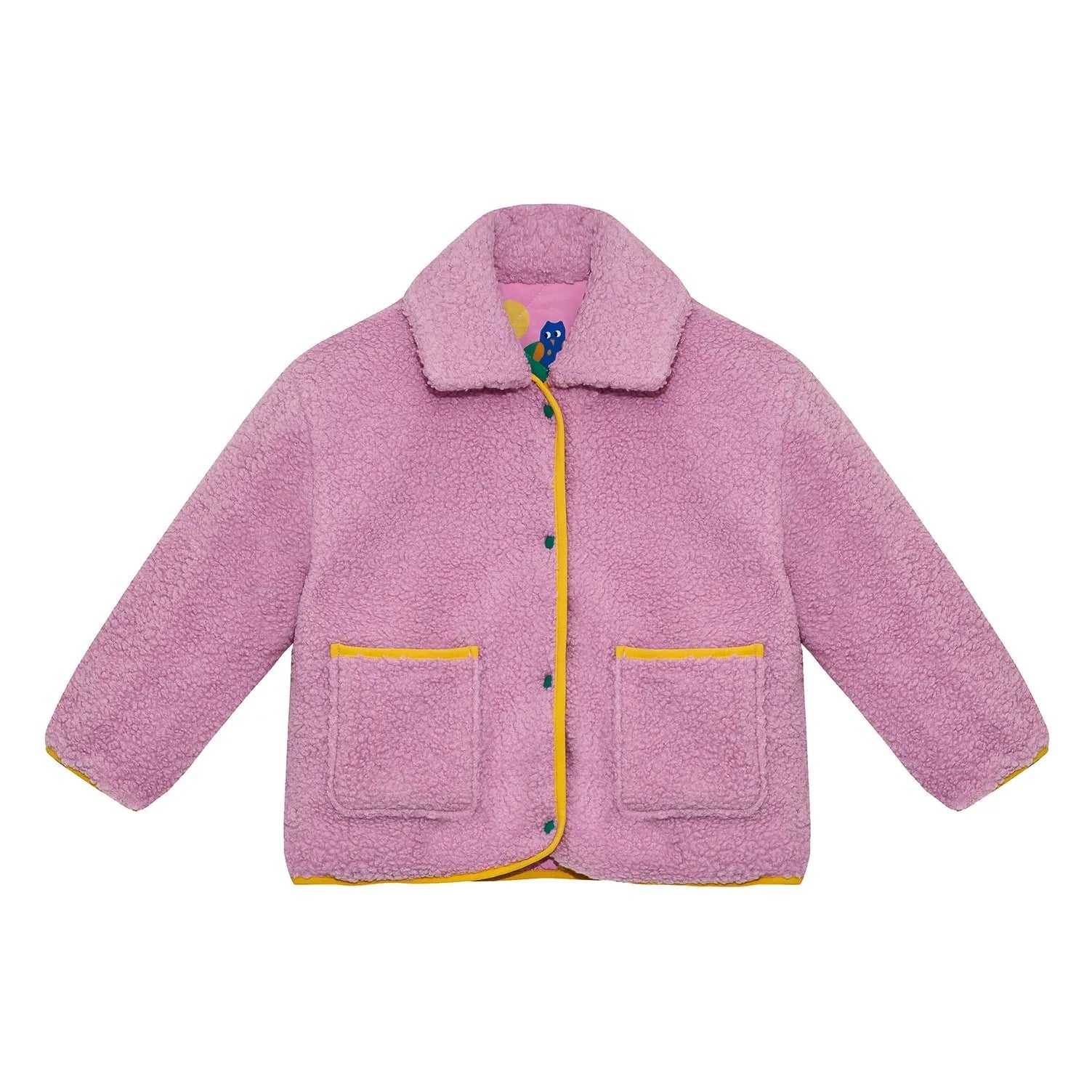 Petit Stella - Çift Taraflı Baykuş Sherpa Ceket | Pembe