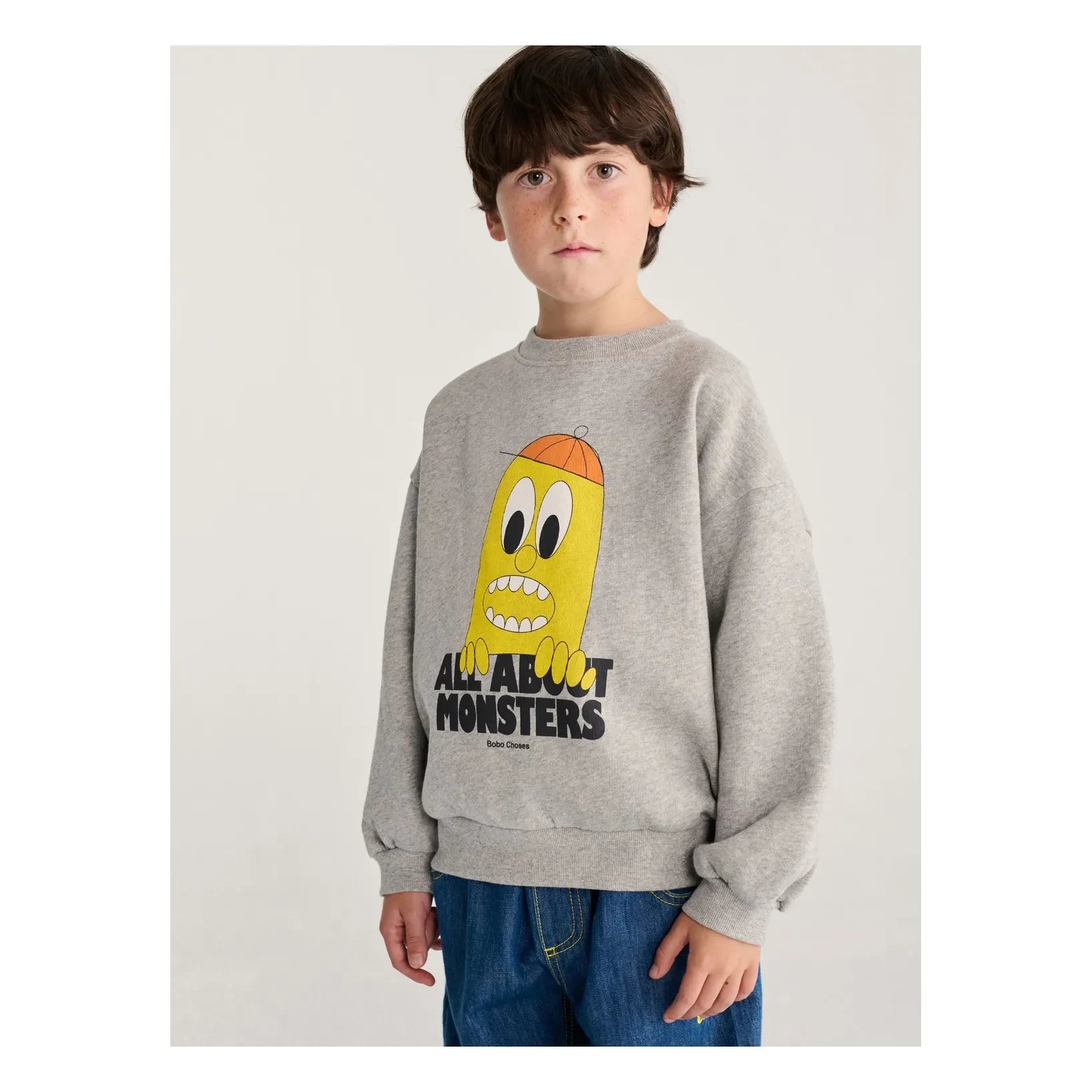 Bobo Choses - Sweat All About Monsters Organik pamuk | Gri melanj