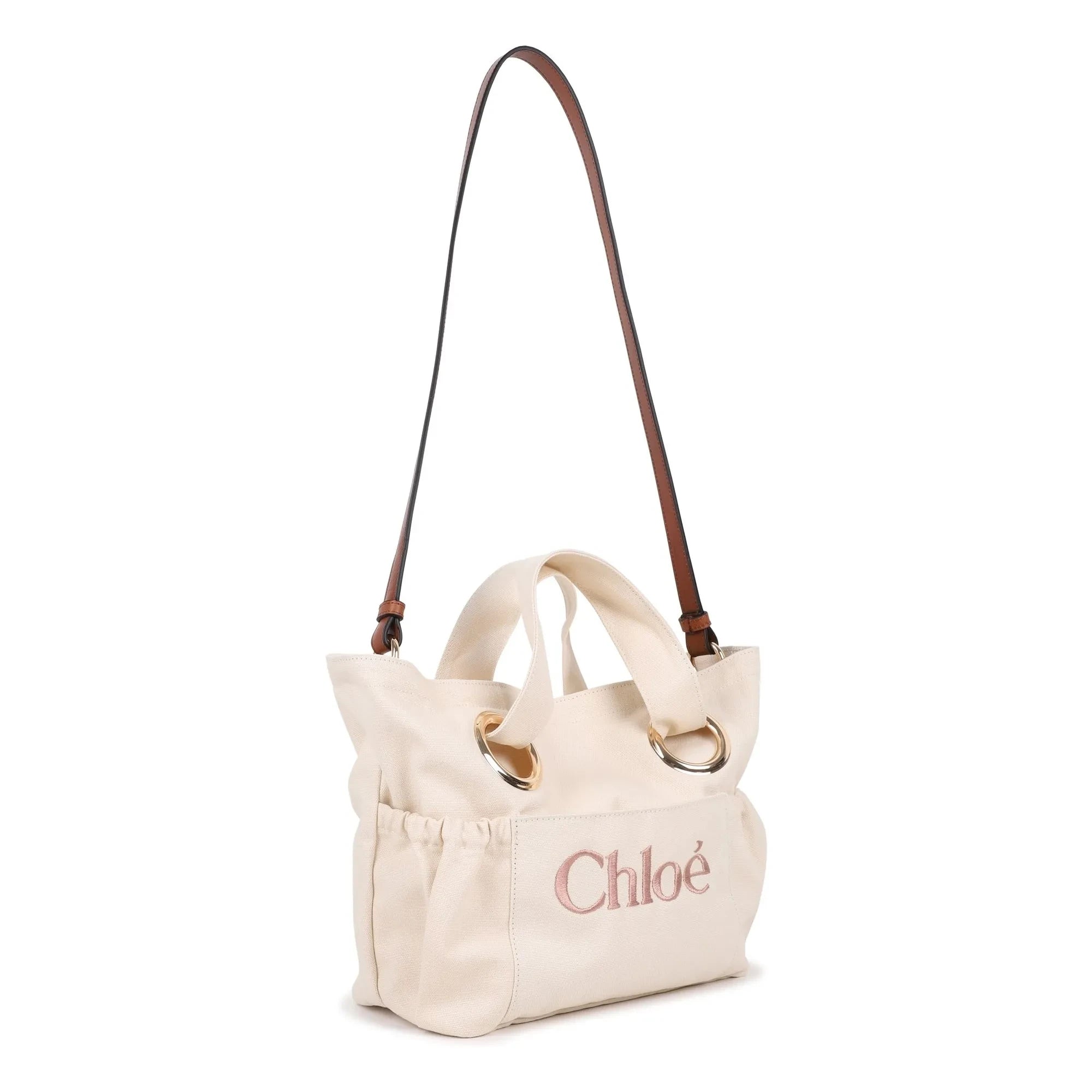 Chloé – Tragetasche aus Bio-Baumwolle mit Logo | Chalk
