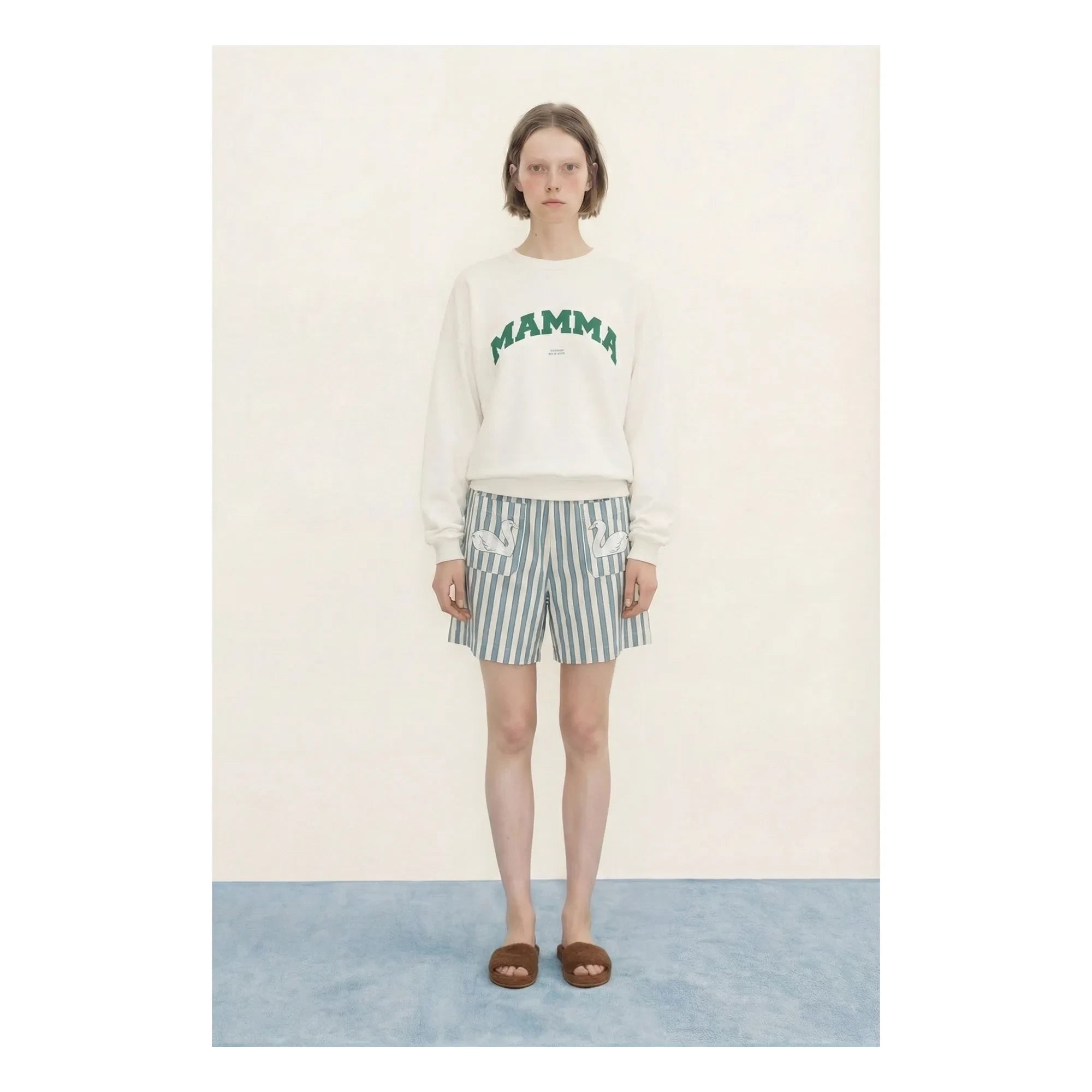 The Tiny Big Sister - Leinen und Baumwolle Schwan Shorts | Blau