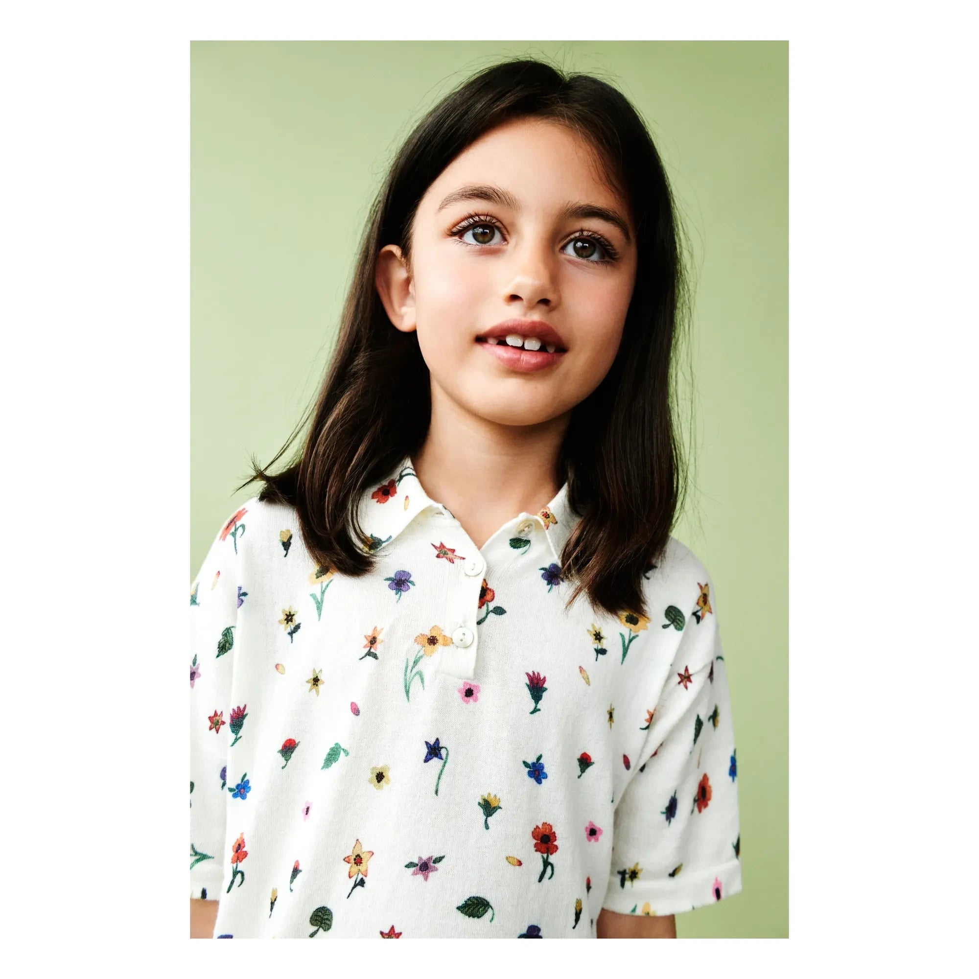 FUB - Blumenmuster Polo T-Shirt Extra Feines Netz Bio-Baumwolle | Ecru