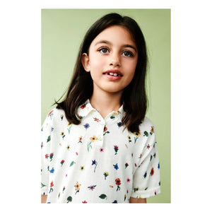 FUB - Blumenmuster Polo T-Shirt Extra Feines Netz Bio-Baumwolle | Ecru