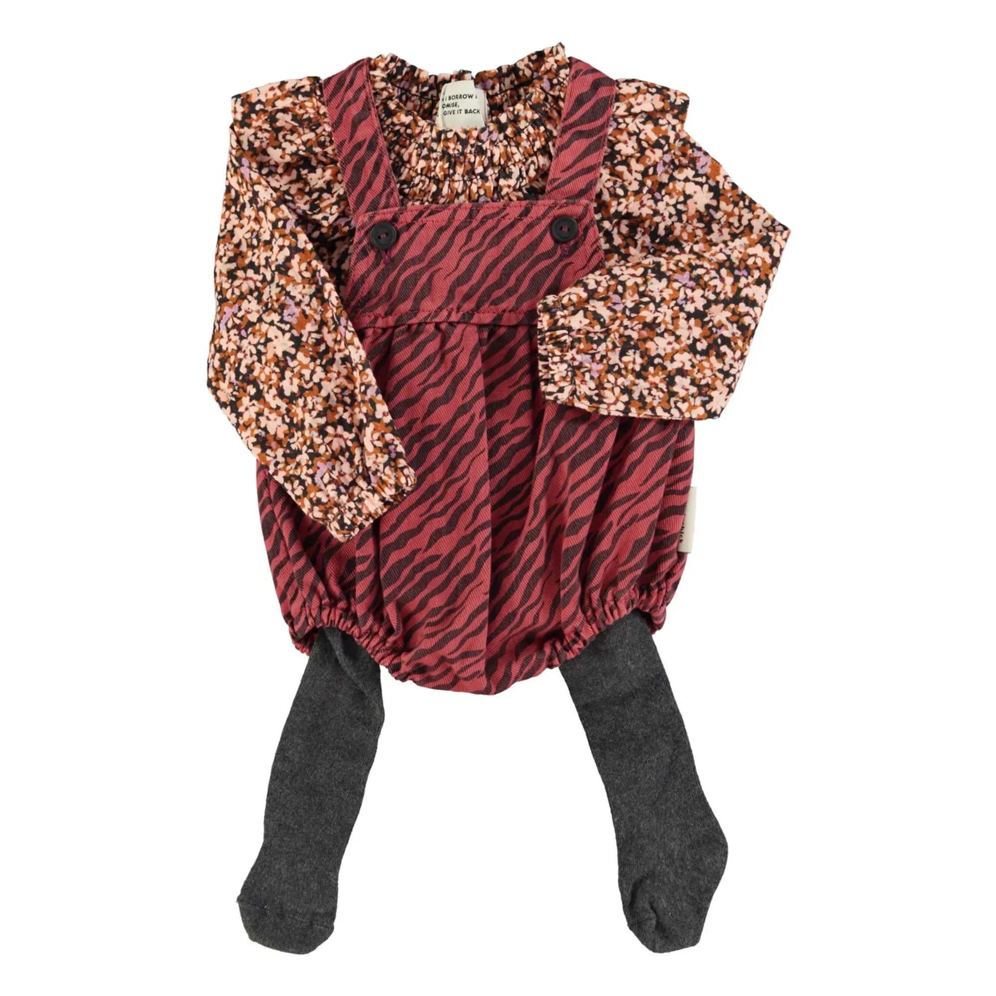 Piupiuchick - Blumenmuster-Claudine-Kragen-Strampler | Schwarz