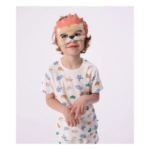 Petit Bateau – Schlafanzug aus Bio-Baumwolle mit Löwenmaske, kurze Form | Weiß