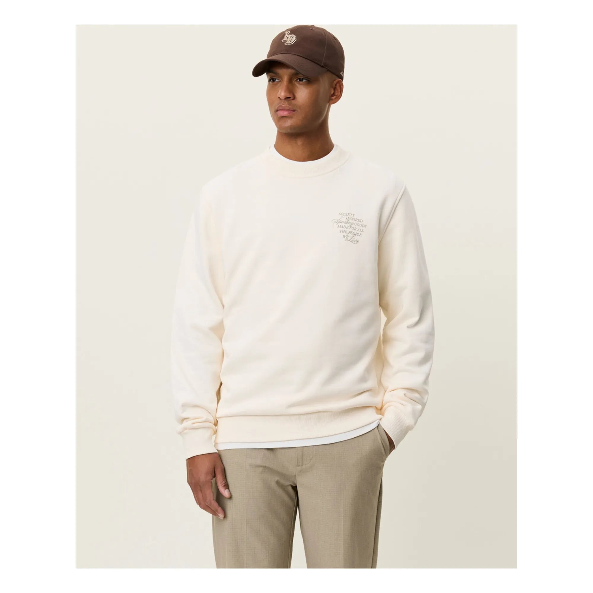 Les Deux - Ben Faience Baumwoll-Rundhalspullover | Creme