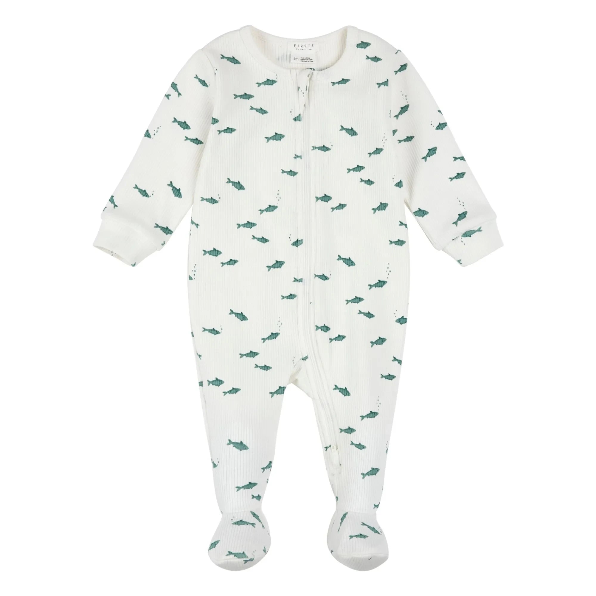 Petit Lem - Fisch-Fuß-Schlafanzug Rippstrick Bio-Baumwolle | Beige