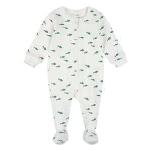 Petit Lem - Fisch-Fuß-Schlafanzug Rippstrick Bio-Baumwolle | Beige