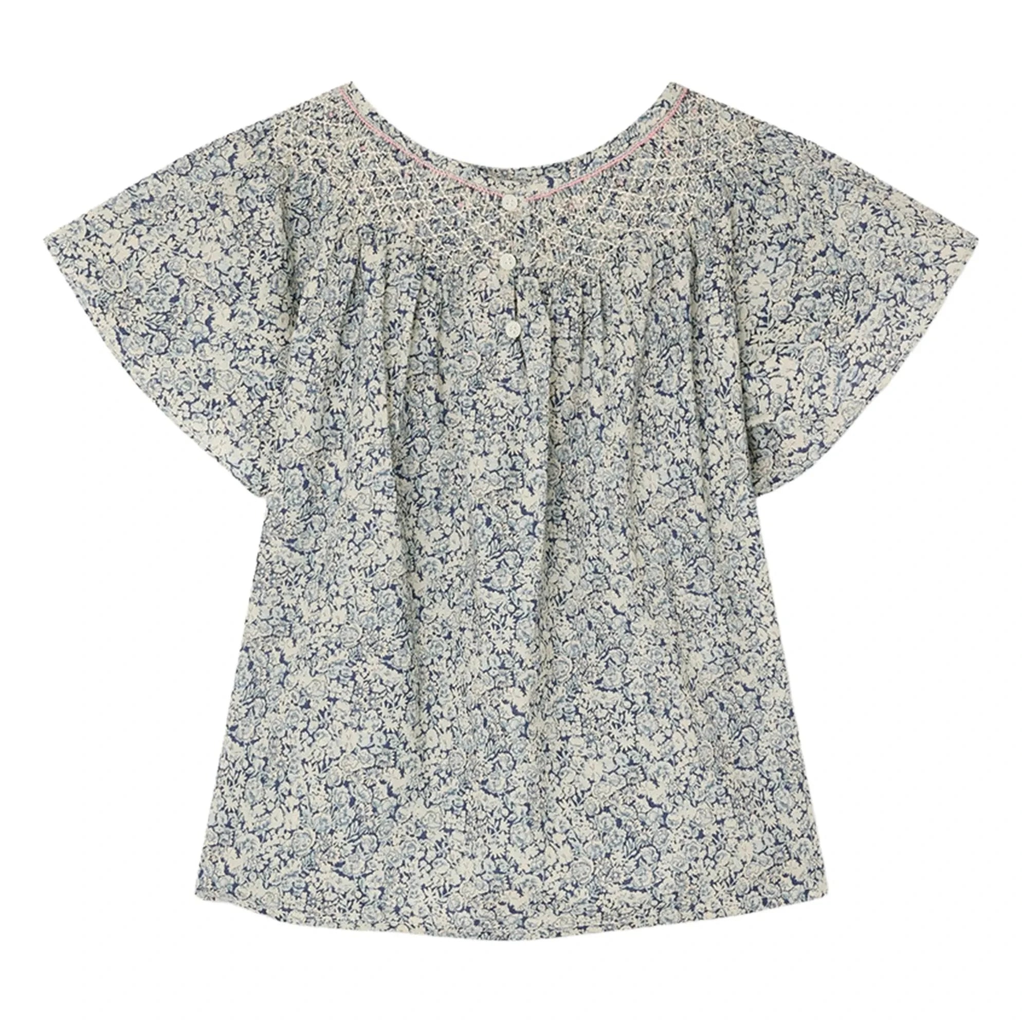 Bonpoint - Nella Fleurie Bio-Baumwoll-Rüschenbluse | Preußischblau