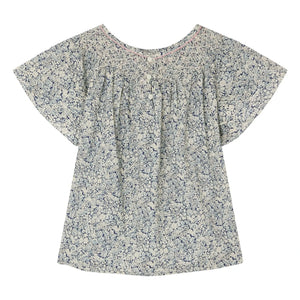 Bonpoint - Nella Fleurie Bio-Baumwoll-Rüschenbluse | Preußischblau