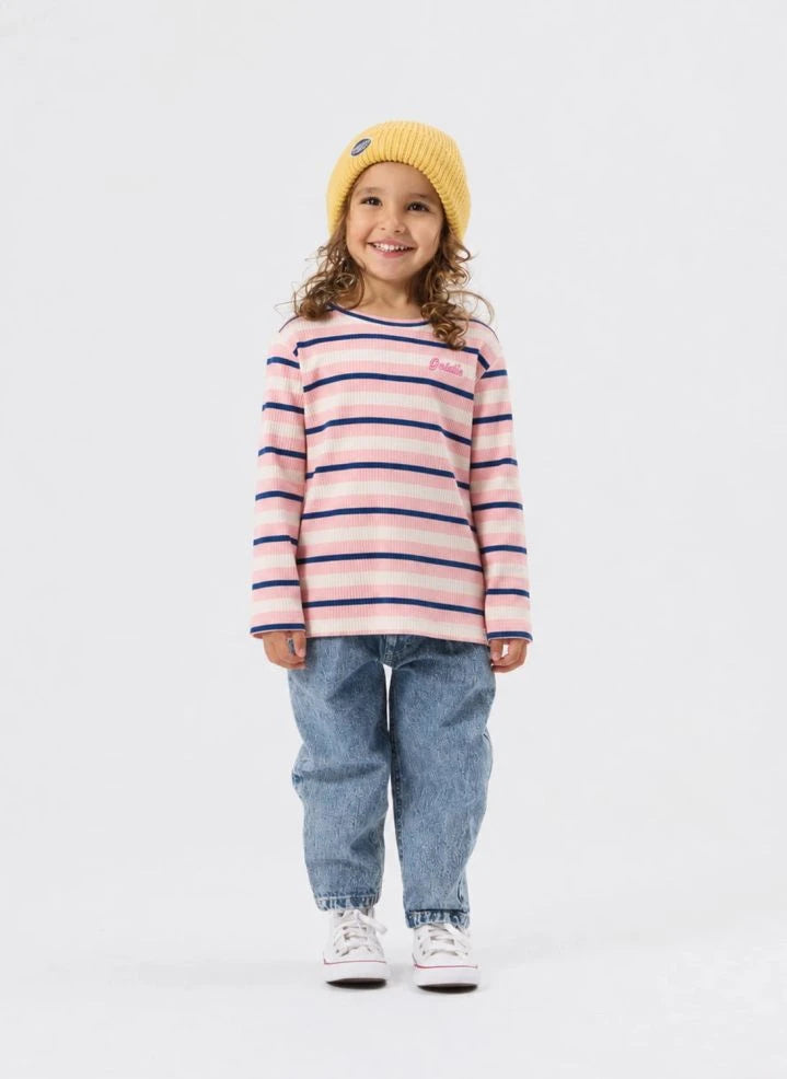 Goldie + Ace - Geripptes gestreiftes T-Shirt | Rosa