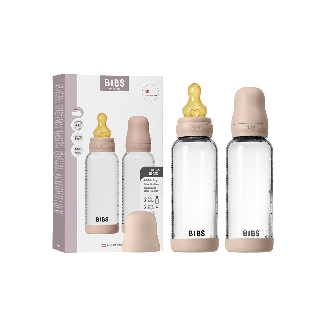 BIBS 2 Pack Medium Flow Glass Baby Bottle Round Latex - 240ml - Blush-Baby Bottles-Blush-240ml | Natural Baby Shower