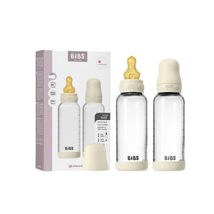 BIBS 2 Pack Medium Flow Glass Baby Bottle Round Latex - 240ml - Ivory-Baby Bottles-Ivory-240ml | Natural Baby Shower