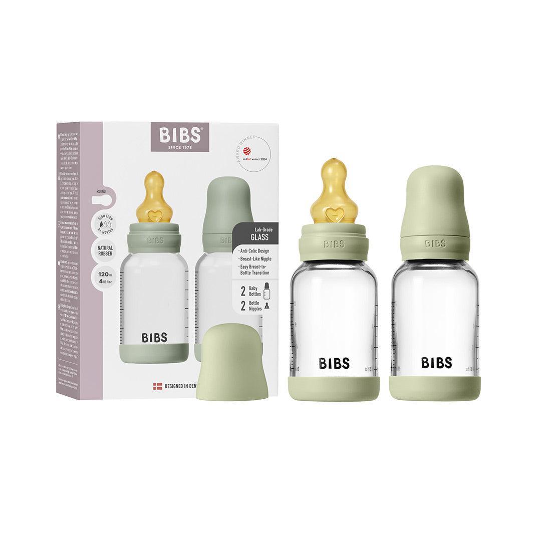 BIBS 2 Pack Slow Flow Glass Baby Bottle Round Latex - 120ml - Sage-Baby Bottles-Sage-120ml | Natural Baby Shower
