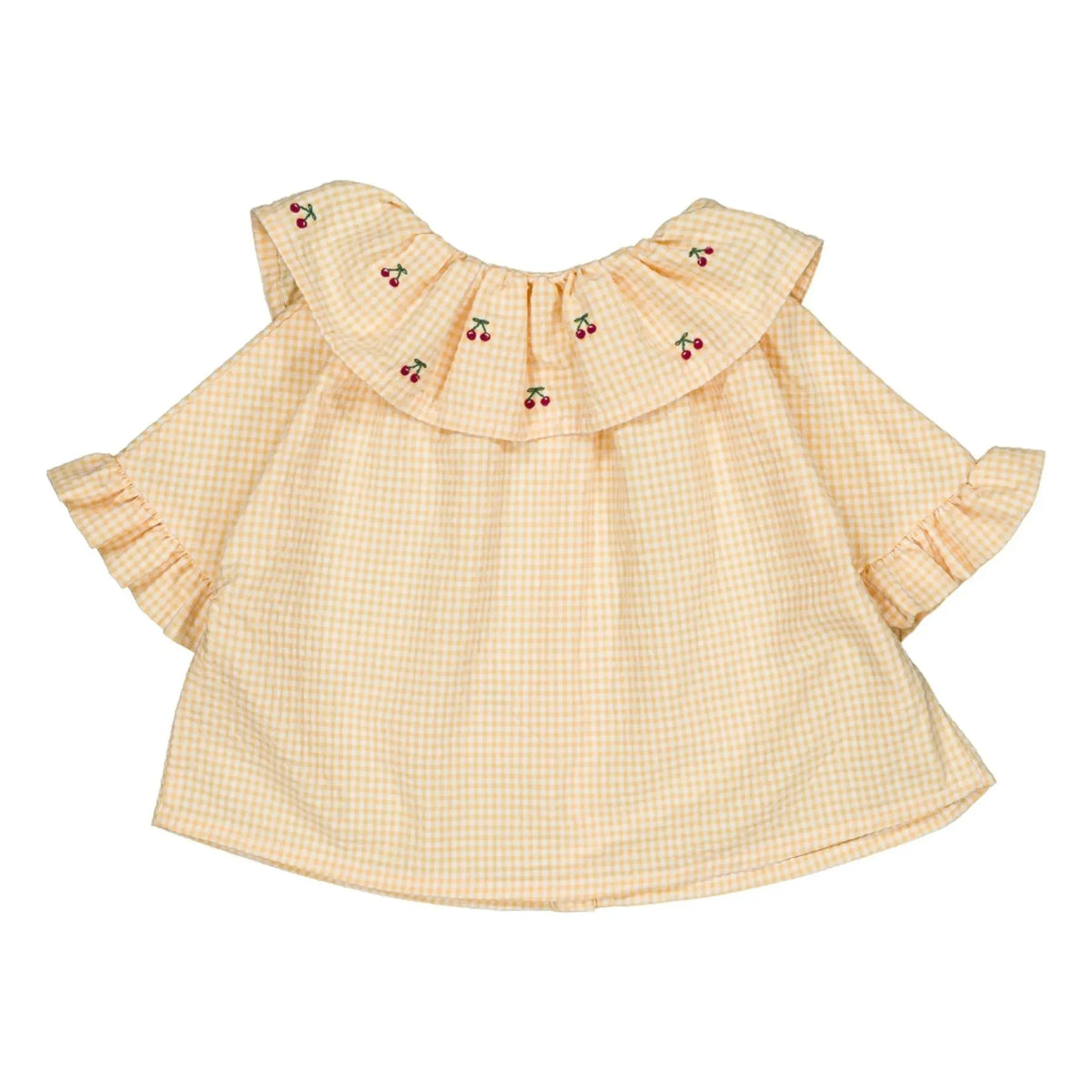 Loir - Bluse Hortense Vichy Kirschen Bio-Baumwolle | Gelb