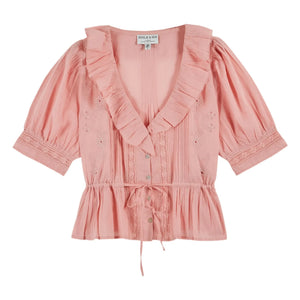 Emile et Ida – Rüschenbluse aus bestickter Baumwolle | Rosa