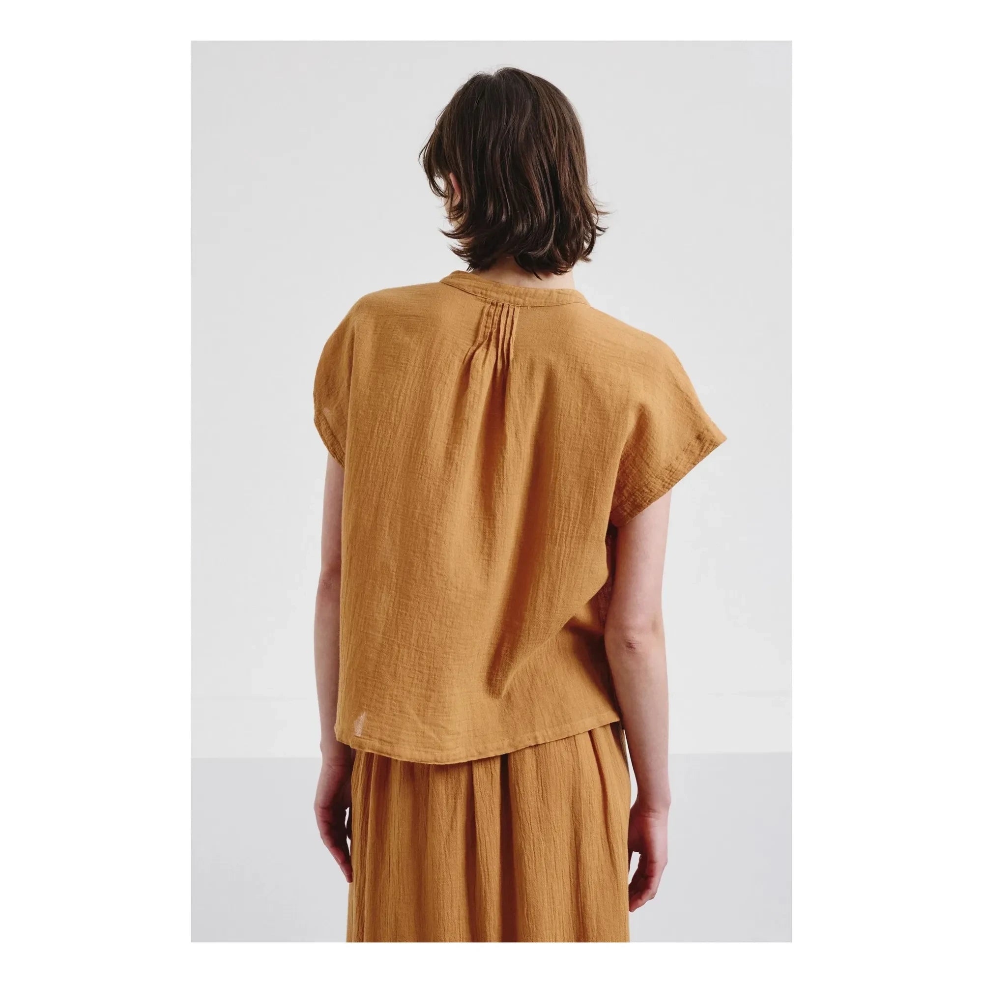 Pomandère - Kurzärmelige Bluse aus Bio-Baumwollgaze | Aprikose
