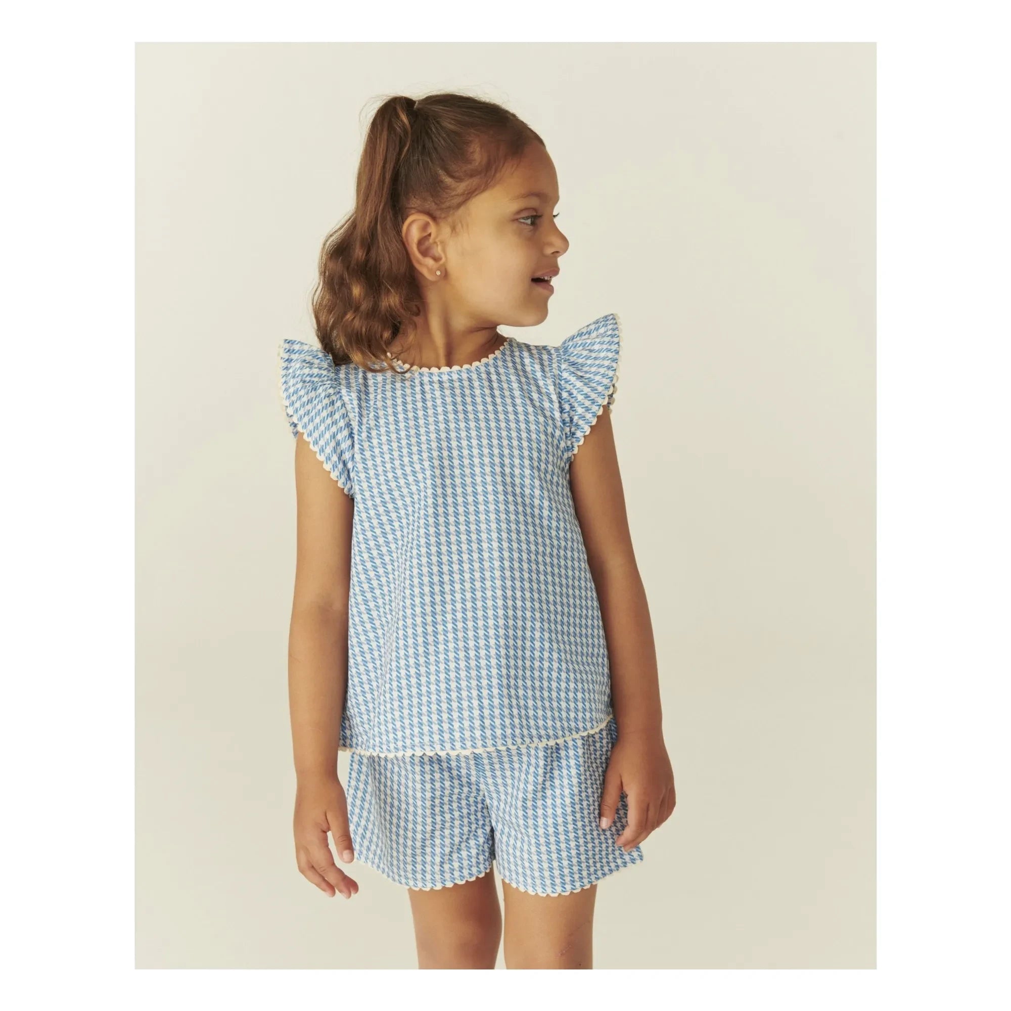 Copenhagen Colors - Pied de Poule Set aus Oberteil und Shorts aus Bio-Baumwolle | Blau