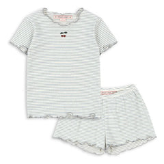 Konges Sløjd - Geripptes Bio-Baumwoll-Set mit gestreiftem T-Shirt und Shorts | Blau