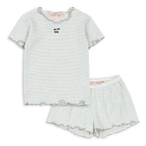 Konges Sløjd - Geripptes Bio-Baumwoll-Set mit gestreiftem T-Shirt und Shorts | Blau