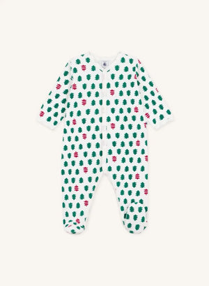 Petit Bateau - Kürk Ağacı Ayaklı Kadife Organik Pamuk Pijama | Beyaz