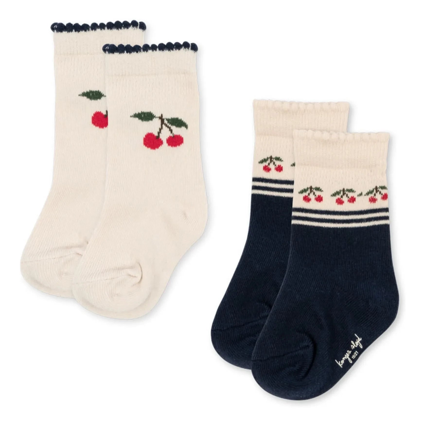 Konges Sløjd - 2 Paar Jacquard-Socken mit Kirschen | Ecru