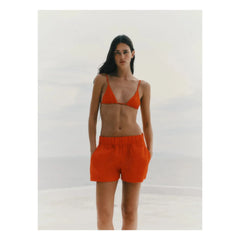 Vanessa Sposi - Leinen-High-Waist-Shorts | Rot