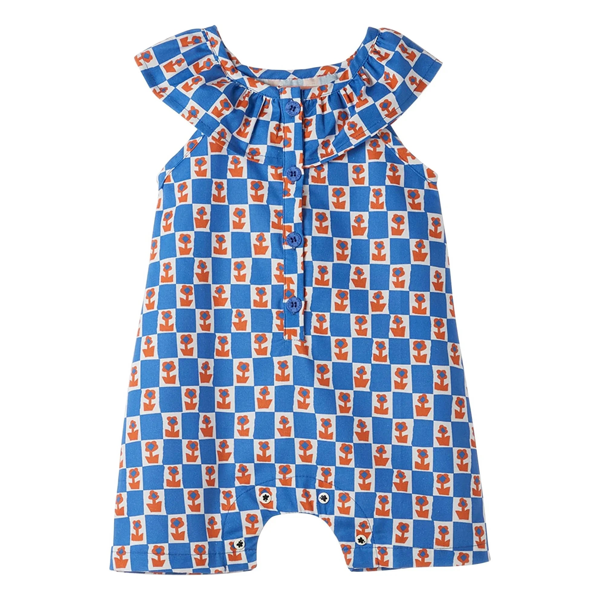 Fabula - Rüschen-Overall Damiers Flowers | Blau