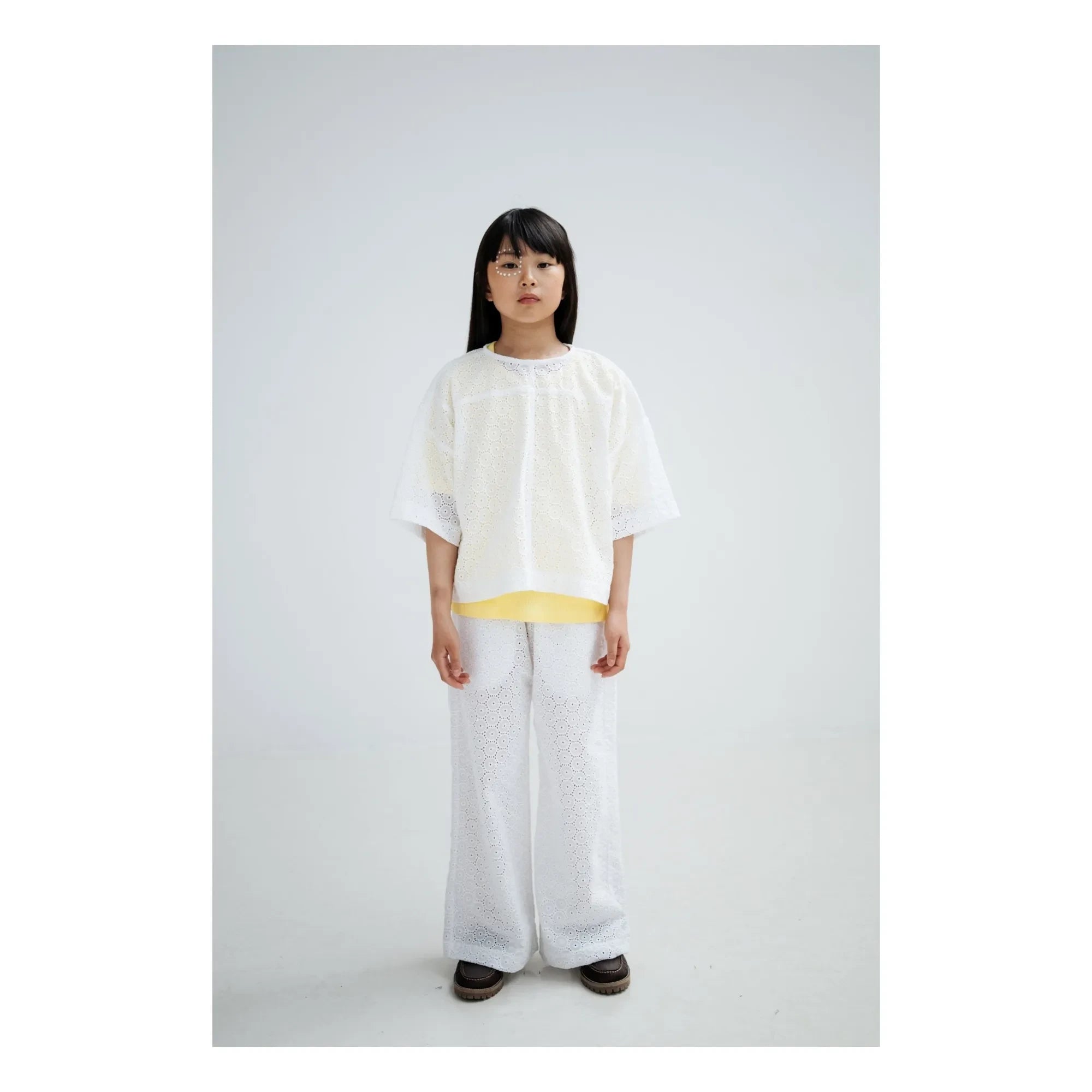 Repose AMS - Bluse mit Knöpfen hinten, bestickte Anglaise Bio-Baumwolle | Weiß