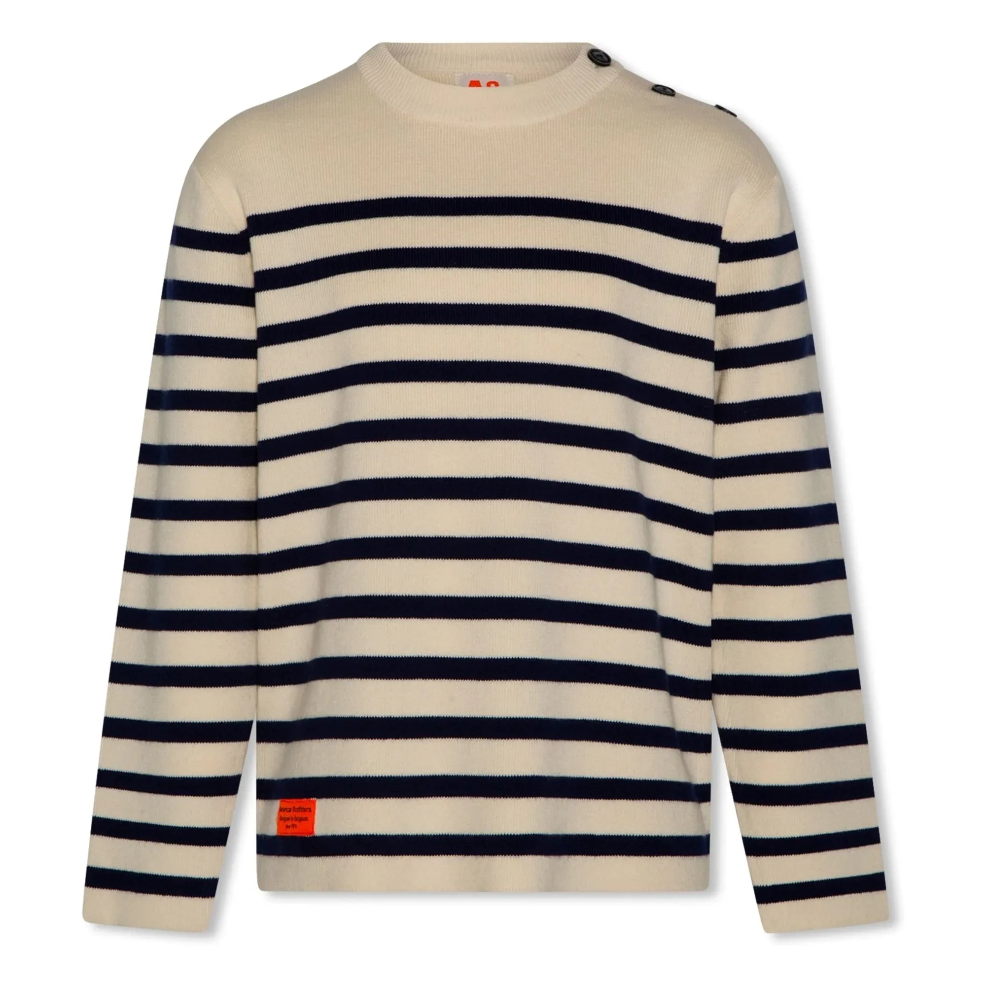 AO76 - Jule Gestreifter Knopf-Pullover | Ecru