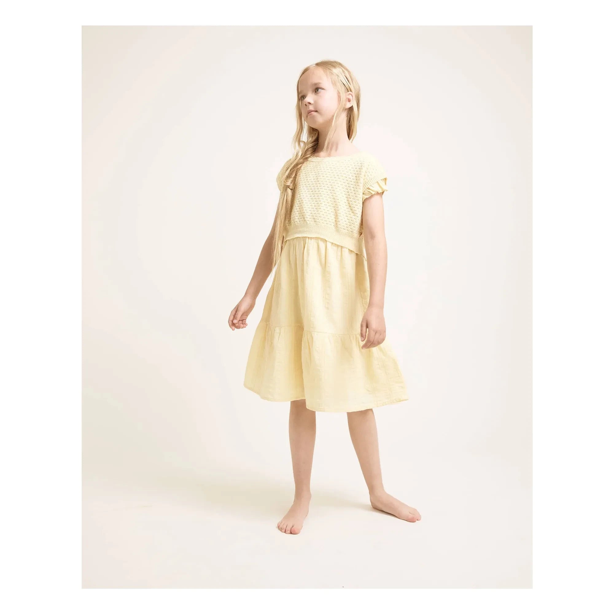 Búho - Lurex Baumwoll-Voile Kleid mit offener Rückseite | Gelb