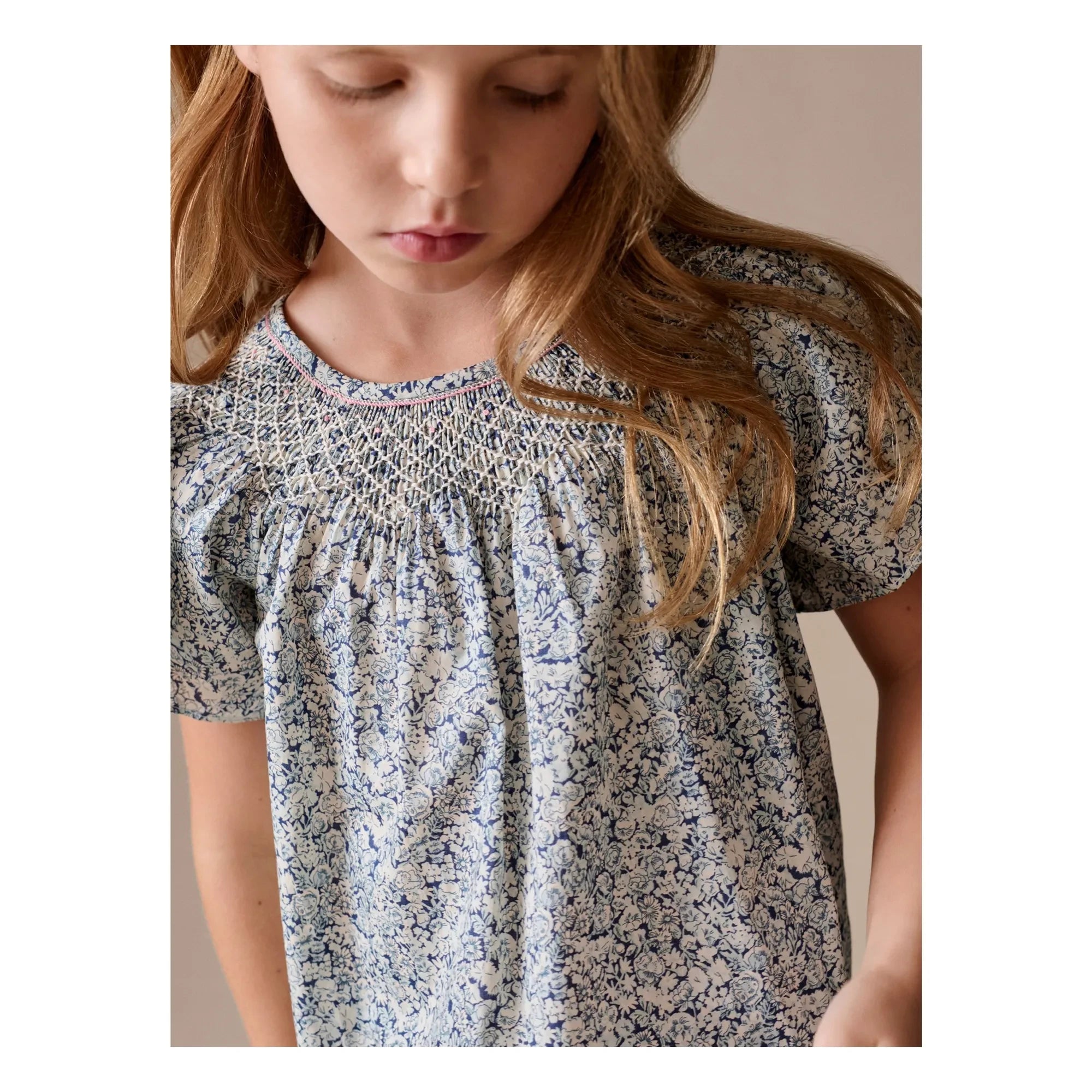 Bonpoint - Nella Fleurie Bio-Baumwoll-Rüschenbluse | Preußischblau