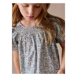 Bonpoint - Nella Fleurie Bio-Baumwoll-Rüschenbluse | Preußischblau