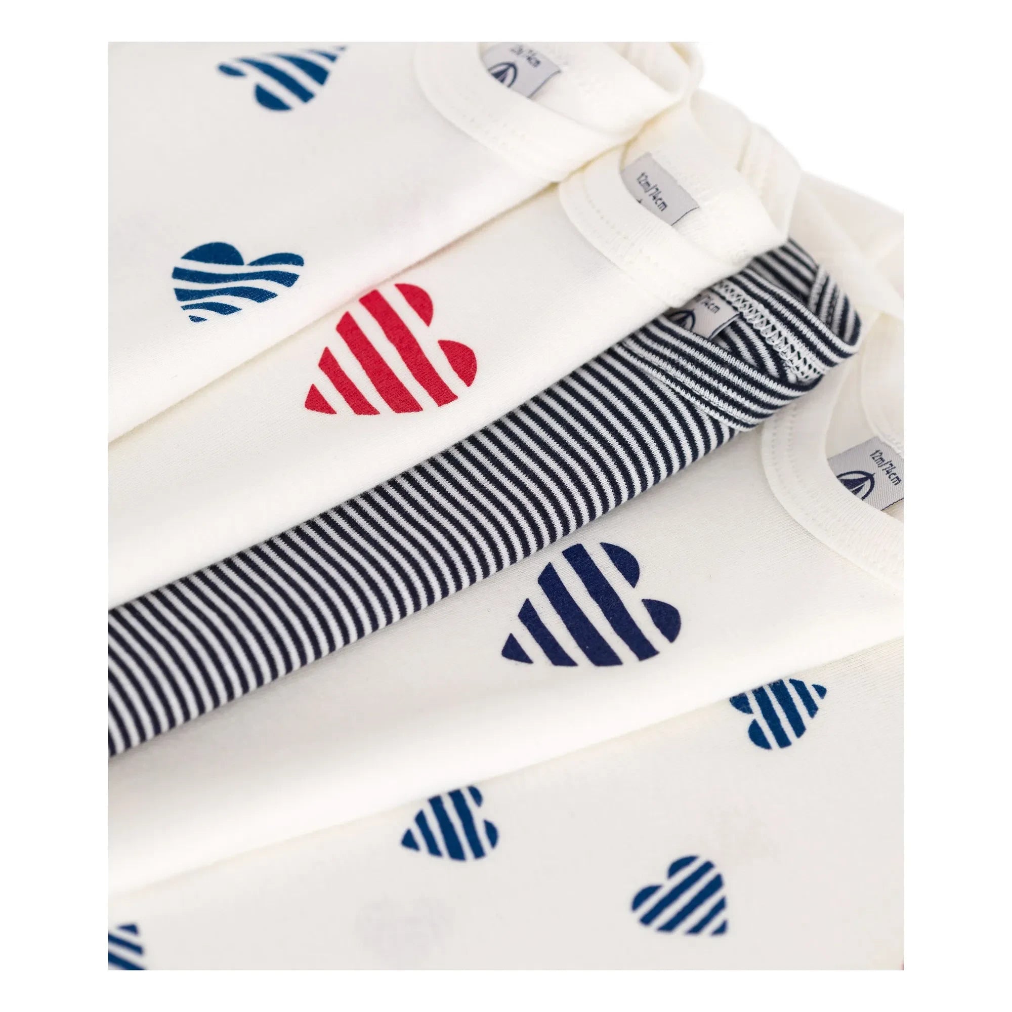 Petit Bateau – 5er-Set Body aus Bio-Baumwolle mit Ringeln und Herzchen | Ecru